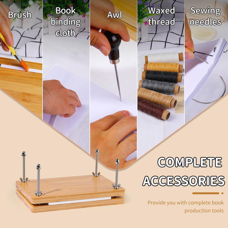 JUPEAN Book Binding Kits, Book Binding Press, 7.9”x11.6”, Books Making Kit Bookbinding Supplies with Wooden Binding Press Books Cover Board Bone Folder Awl Bind Strap for DIY - Image 5